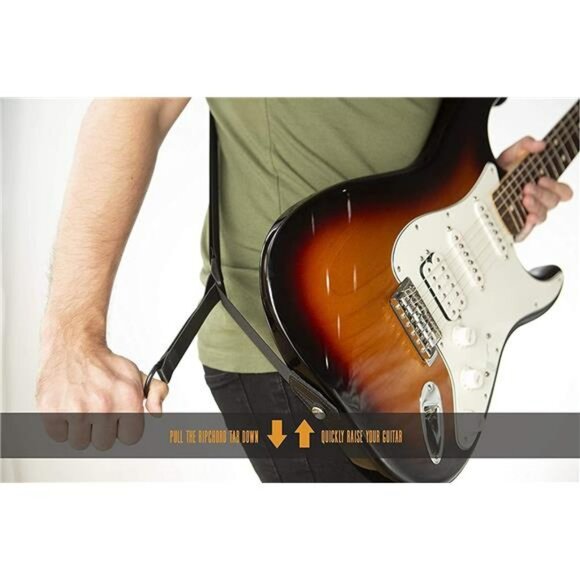 Black Leather Guitar Strap Adjustable Padded Suede Back for Electric Acoustic - Picture 5 of 6